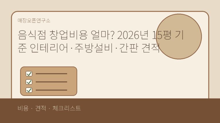 음식점 창업비용 얼마? 2026년 15평 기준 인테리어·주방설비·간판 견적